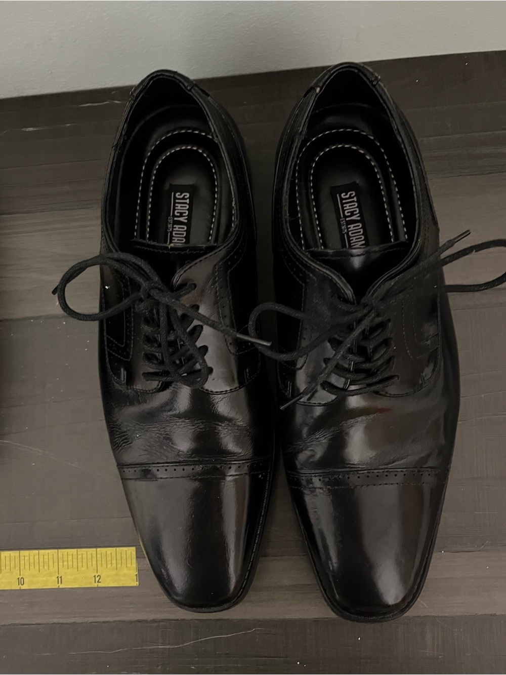 Stacy Adams Black Leather Lace-Up Cap-Toe Oxfords